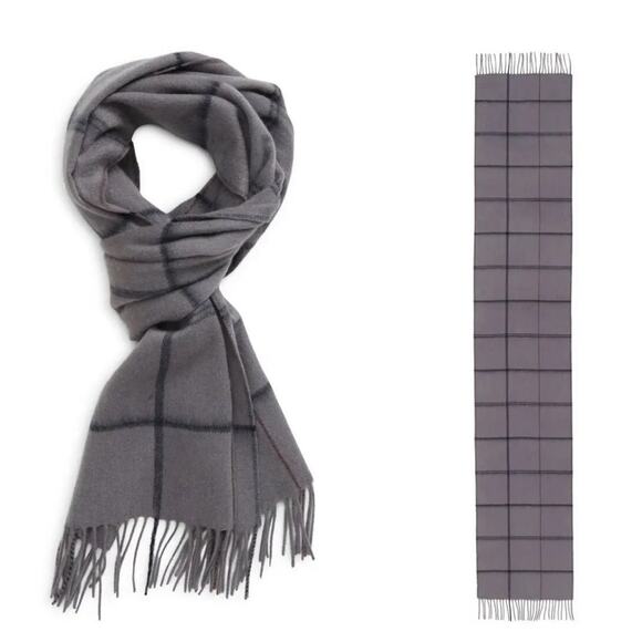 Nordstrom Gray Cashmere Blend Plaid Fringe Scarf New - Picture 1 of 4